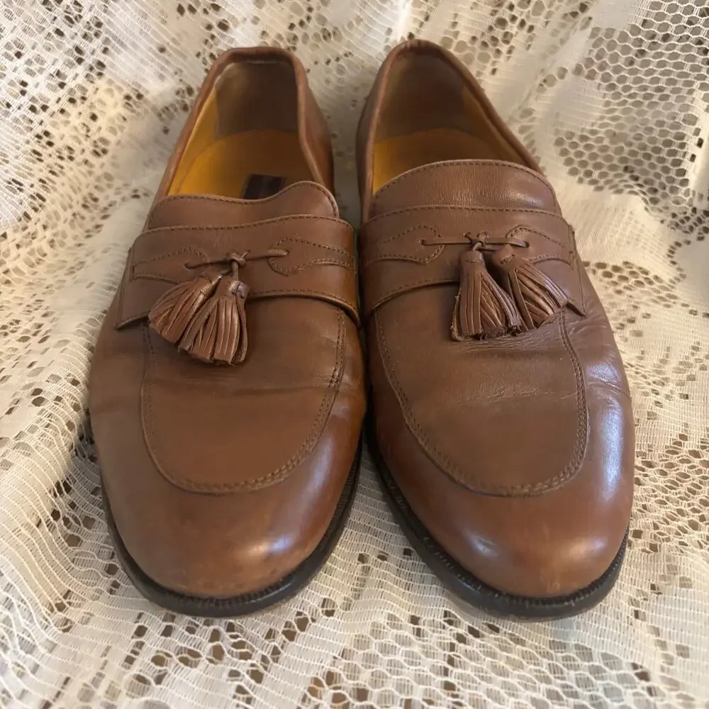 Johnston & Murphy Men's US 8.5 M Brown Leather Tassel Loafer Shoes